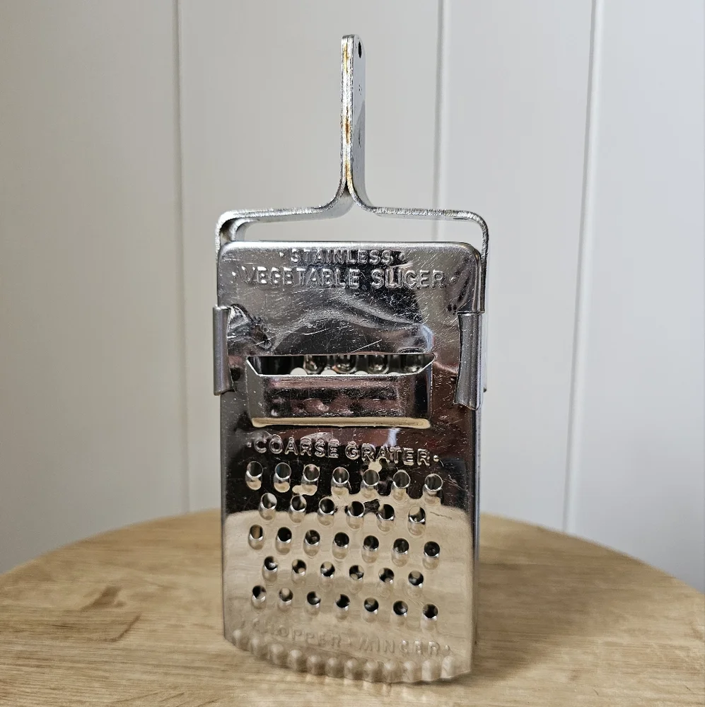 Vintage Stainless Steel Grater Vegetable Slicer Chopper Mincer Shredder Tool